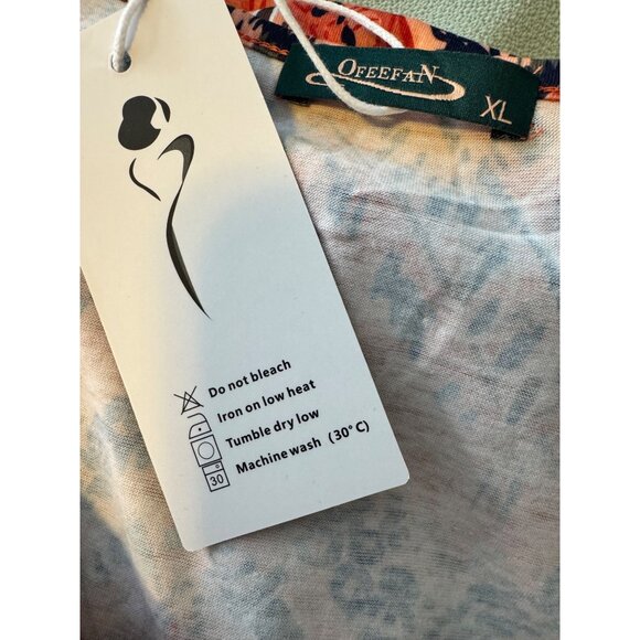 Ofeefan Sleevless Print Tank Size XL Orange Pleated V Neck NWT Stretchy - Picture 3 of 9